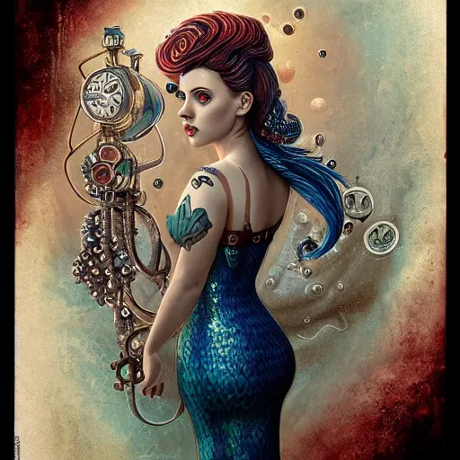 Image similar to underwater mermaid bioshock steampunk victorian portrait of scarlett johansson, octopus, Pixar style, by Tristan Eaton Stanley Artgerm and Tom Bagshaw.