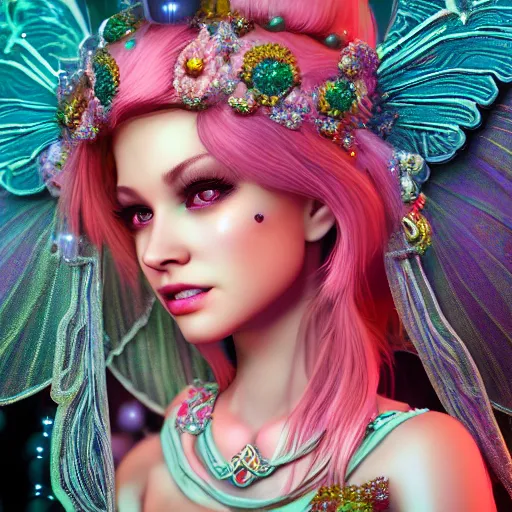 Image similar to portrait of fairy princess, beautiful, attractive, glowing, ornate and intricate, jaw dropping, dynamic lighting, colorful, fairy tale, intricate and detailed, 4 k octane render
