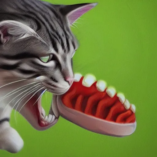 Prompt: cat biting humans big toe, realistic, high details, funny