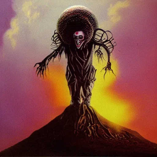 Image similar to robert smith as an alien, illustrated matte painting of a progressive rock album cover, 1 9 7 0 s