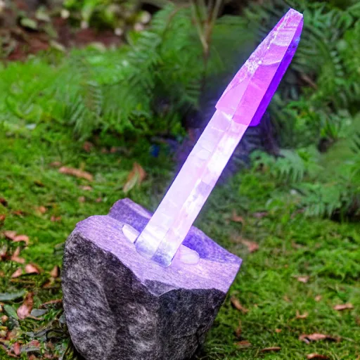 Image similar to a glowing crystal sword in the stone