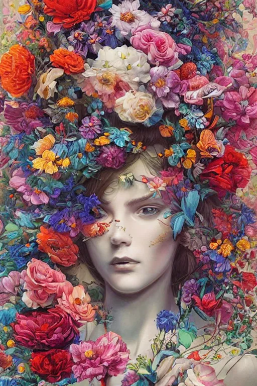 Prompt: a bouquet of colorful flowers, detailed painting, by James Jean and Ross Tran and Roger deam, masterpiece, award winning painting