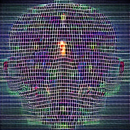 Image similar to Head drawn in binary ,future, cult, techno, glowing , cyperpunk