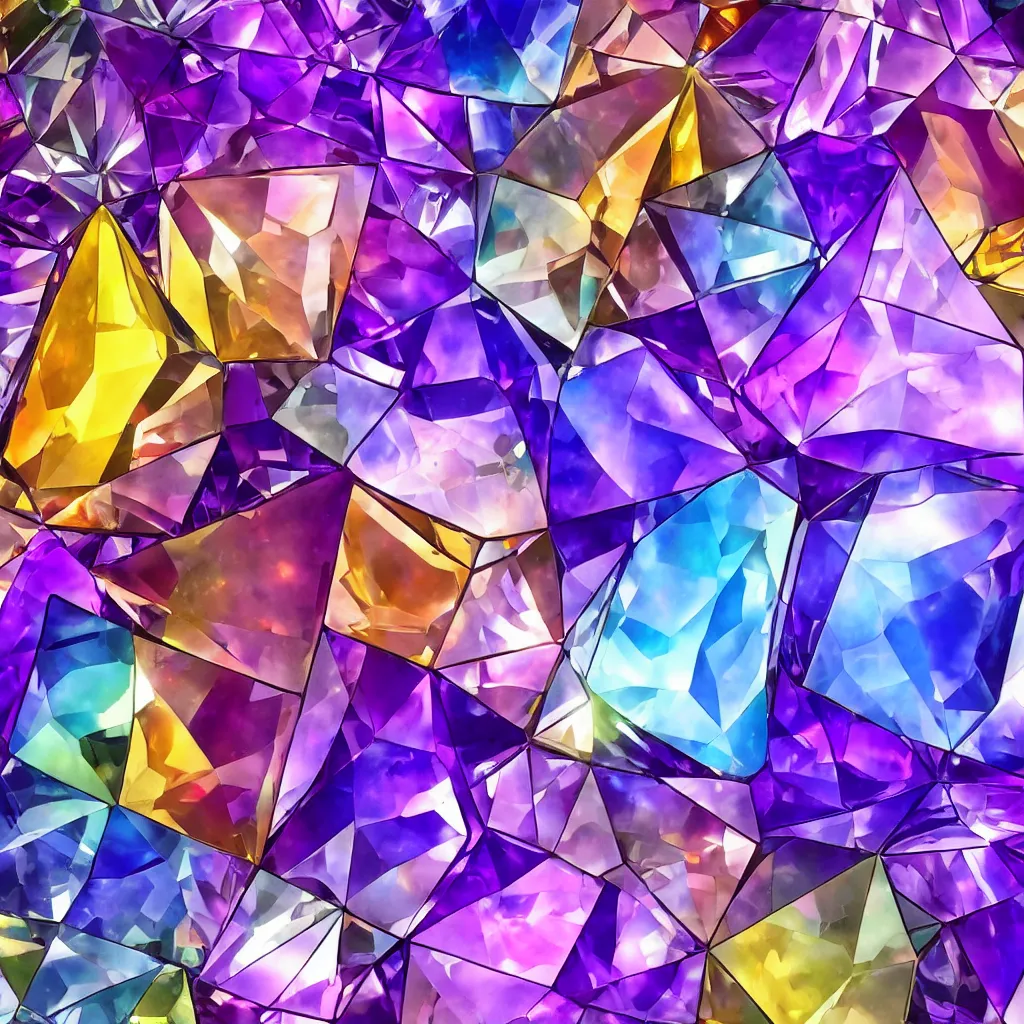 Prompt: prism cristal and old liquid amethyst gemstone multicolor emeraud pearl quartz saphir grenat fluorite stylized digital illustration video game icon global illumination ray tracing advanced technology stained glass