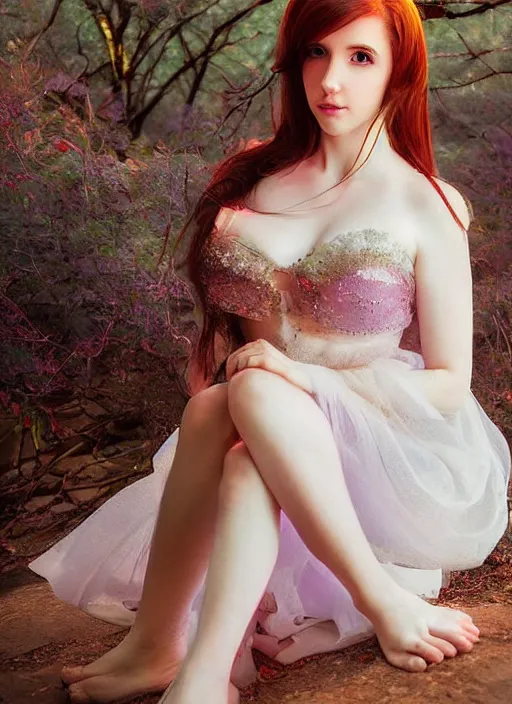 Image similar to of ethereal fantasy, young beautiful Amouranth, elegant, ethereal dreamy light, art by James Jeani