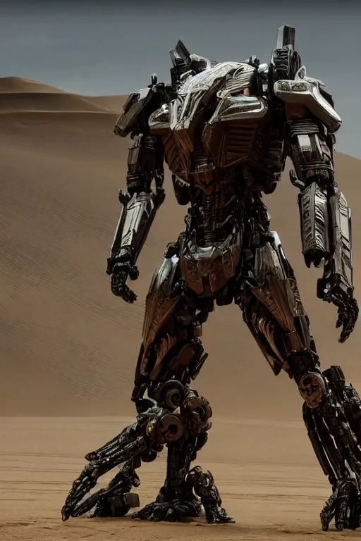 Prompt: cinematic still in westworld and dune movie and pacific rim movie and ps 5 game machine warrior 5, intricate ornate humanoid mecha warrior,