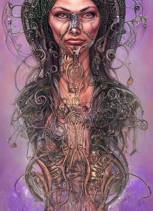 Image similar to biopunk genie portrait by julie bell, intricate biopunk patterns, detailed!, very sharp!!!