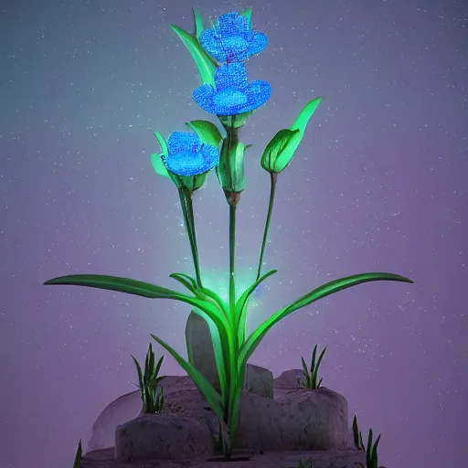 Image similar to Luminescent flower blooming at twilight, cgsociety, r /art, trending on artstation, artstationHD, octane render, highly detailed, vray, volumetric lighting, unreal engine