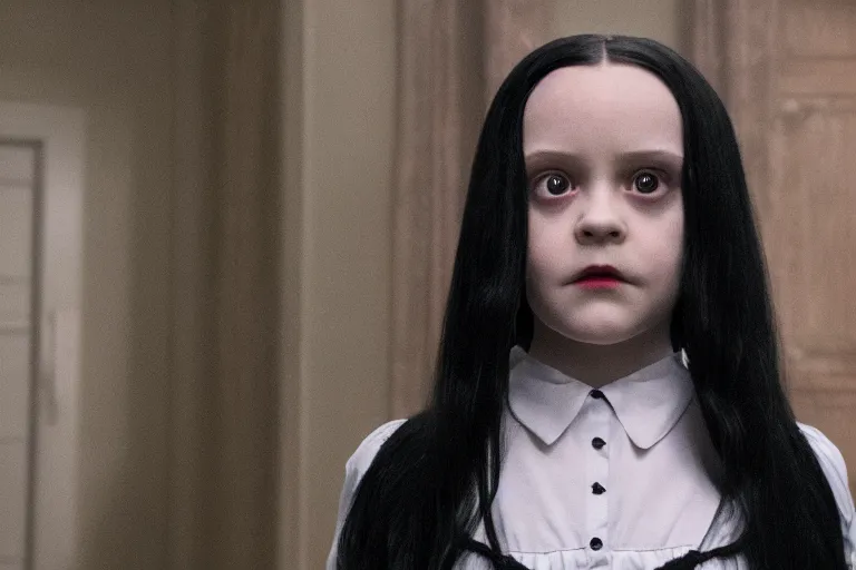 Image similar to a scene of wednesday addams in the haunting of hill house ( 2 0 1 8 ), 8 k, 4 k hd