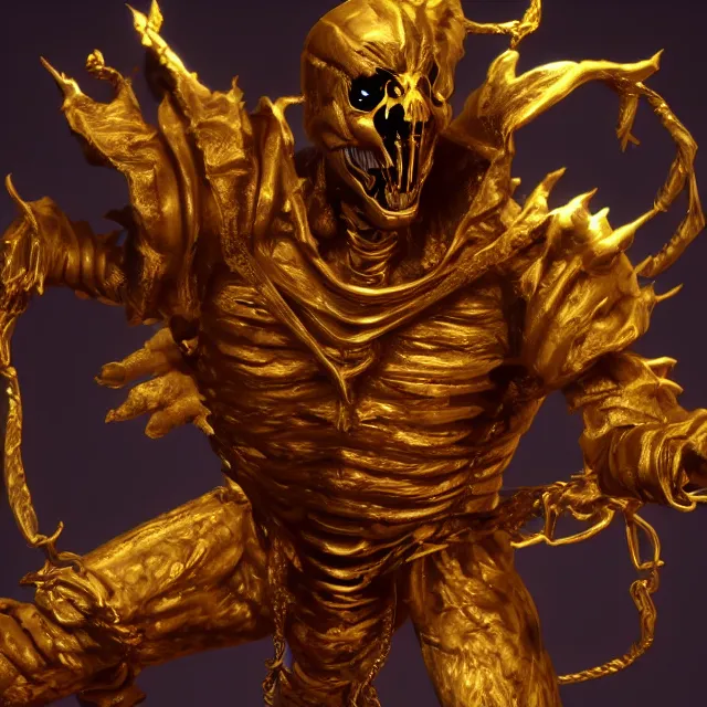 Image similar to golden skeleton in mortal kombat, videogame 3d render, 4k, artstation