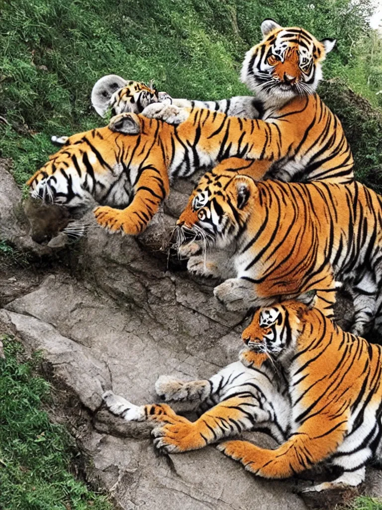 Prompt: blond boy and pet stuffed tiger riding a wagon down a steep hill