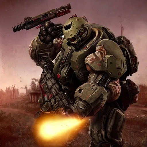 Image similar to doom slayer as american soldier, photography