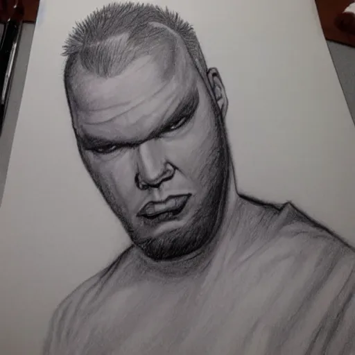 Image similar to drawing of static x singer dwayne static hugging fred durst singer of limp bizkit, drawing, sketch, realism,