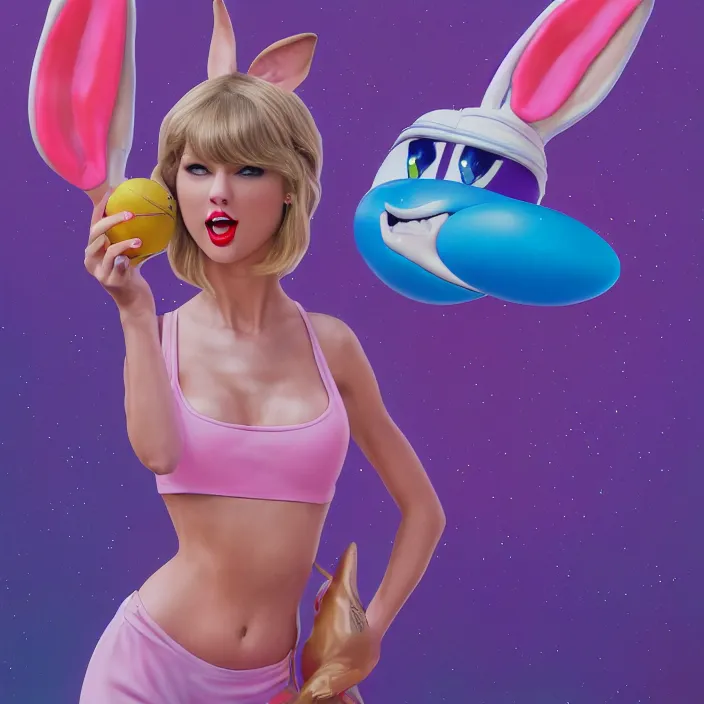 Prompt: portrait of Taylor Swift as Lola Bunny in Space Jam 1996. bunny ears. HD. intricate artwork. by Tooth Wu, wlop, beeple, dan mumford. octane render, trending on artstation, greg rutkowski very coherent symmetrical artwork. cinematic, hyper realism, high detail, octane render, 8k, iridescent accents