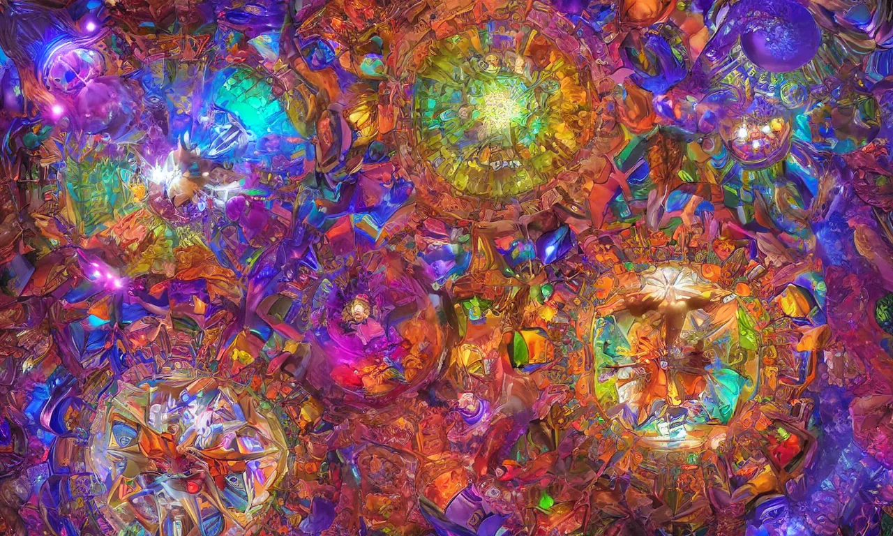 Image similar to voronoi engine laboratory 3 d volume kaleidoscope mandala fractal chakra digital multicolor stylized concept substance by artgerm, rossdraws, norman rockwell, magali villeneuve, gil elvgren, alberto vargas, earl moran, enoch bolles radiating a glowing aura global illumination ray tracing hdr