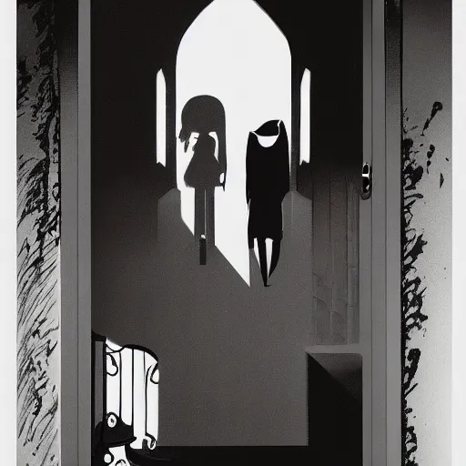 Image similar to entrance of a dark mansion, realistic, highly detailed, rosemary's baby