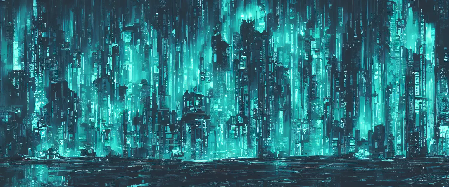 Image similar to Cyberpunk dreamscape, teal, abstract,detailed