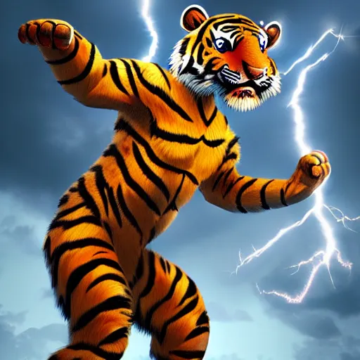 Prompt: Anthro tiger soldier, realistic, 4k, painting, volumetric lightning