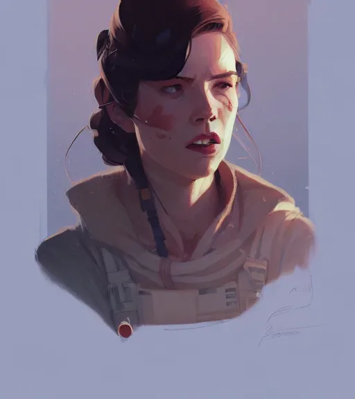 Prompt: portrait of a female han solo by atey ghailan, by greg rutkowski, by greg tocchini, by james gilleard, by joe fenton, by kaethe butcher, dynamic lighting, gradient light blue, brown, blonde cream and white color scheme, grunge aesthetic