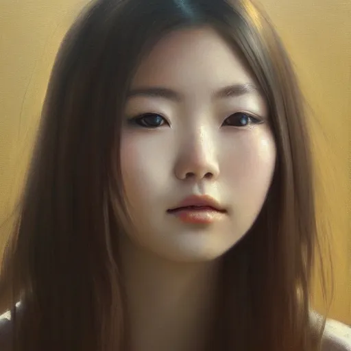 Prompt: perfect, realistic oil painting of close-up japanese girl face, by an American professional senior artist, Hollywood concept, dynamic composition and motion, postproduction.