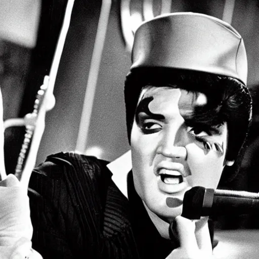 Image similar to elvis guest starring on the batman television series ( 1 9 6 6 ), 3 5 mm production still,