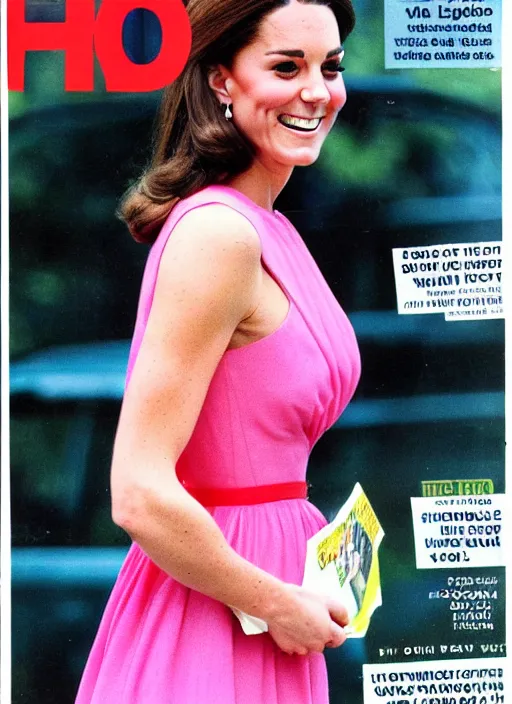 Image similar to candid photo of kate middleton as a thicc cover model in the 1980s, magazine cover.