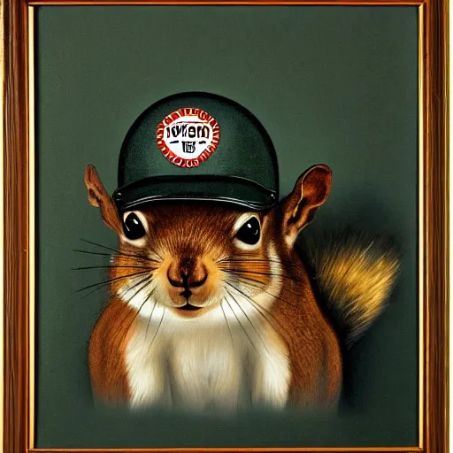 Image similar to portrait painting of a squirrel wear a ww 2 aviators cap, 8 k, by norman rockwell,