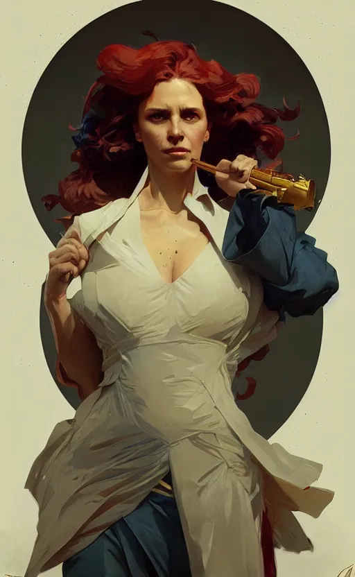 Prompt: a personification of The United States of America, highly detailed, digital painting, artstation, concept art, sharp focus, illustration, art by greg rutkowski and alphonse mucha