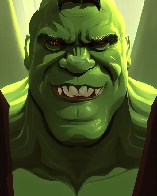 Image similar to « a portrait of a muscular green orc, a character portrait by paul kelpe, reddit contest winner, sots art, ilya kuvshinov, 2 d game art, parallax »