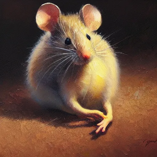 Image similar to a beautiful, soulful oil painting of a mouse by craig mullins