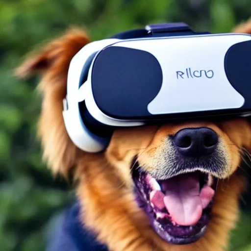 Image similar to a dog wearing a vr headset, high - res, detailed