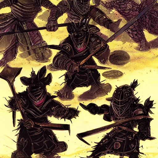 Image similar to phalanx of ashigaru mice, magic the gathering art