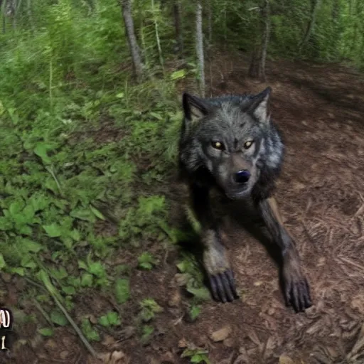 Prompt: werewolf caught on trailcam 8 k detailed