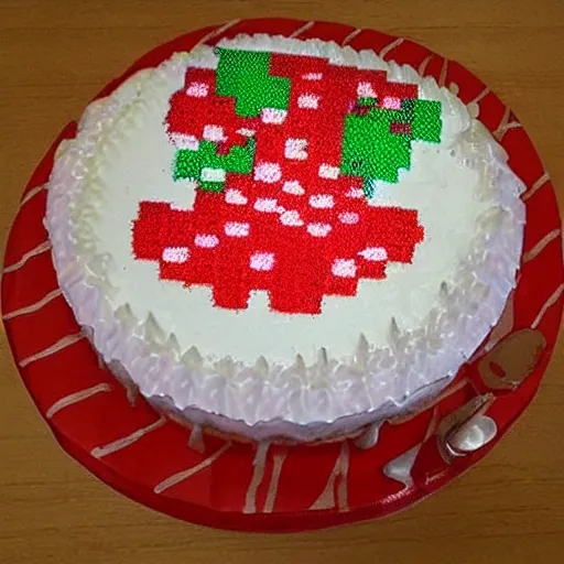 Image similar to a pixel art of a strawberry cake