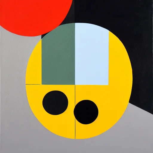 Image similar to A painting of a rotary dial phone, abstract painting in the style of Sophie Taeuber-Arp and Gary Hume and Tatsuro Kiuchi, flat colour-block style, geometric abstraction, dark earthy colours