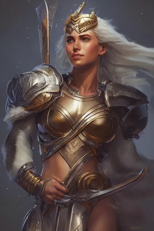 Image similar to amazon valkyrie athena, d & d, fantasy, portrait, highly detailed, headshot, digital painting, trending on artstation, concept art, sharp focus, illustration, art by artgerm and greg rutkowski and magali villeneuve