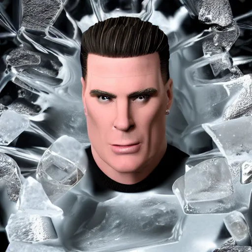 Image similar to vanilla ice, in a ice cube, 8 k, ultra realistic details