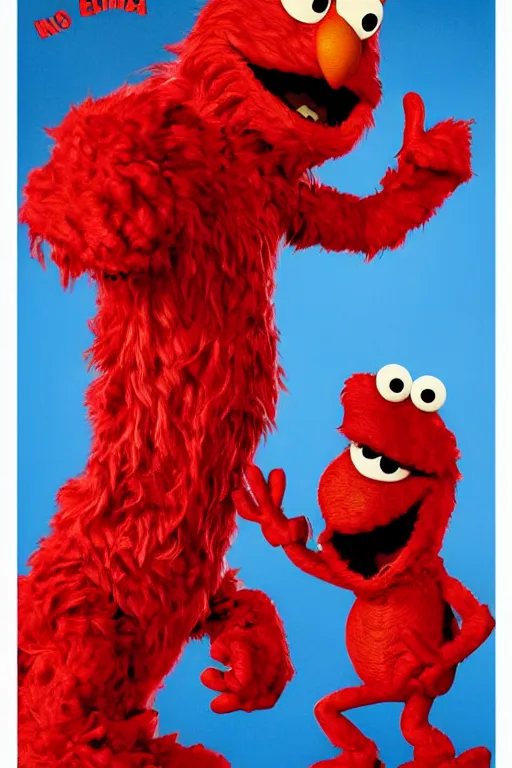 Prompt: Elmo vs. Predator, movie poster