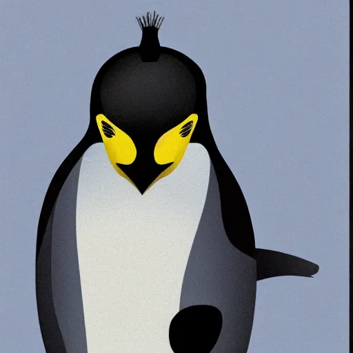 Image similar to man in a suit wearing a mask of an emperor penguin, illustration