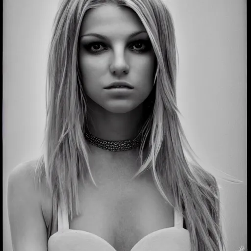 Image similar to a masterpiece portrait photo of a beautiful young woman who looks like a britney spears, symmetrical face