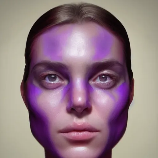 Image similar to face with lines of purple goo hyperrealistic portrait, photo realistic, poster, artstation, volumetric lighting, digital art, very detailed face by magali villeneuve