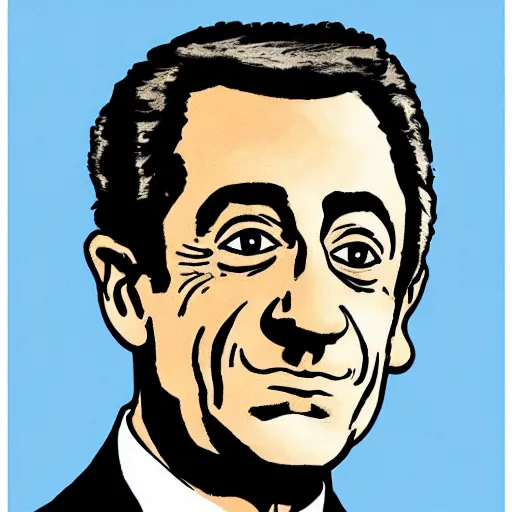 portrait of Nicolas Sarkozy by Hergé, ligne claire | Stable Diffusion ...