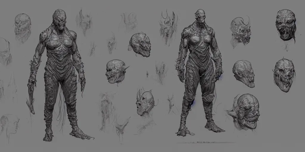 Image similar to flesh mask design, character sheet, Moebius, Greg Rutkowski, Zabrocki, Karlkka, Jayison Devadas, Phuoc Quan, trending on Artstation, 8K, ultra wide angle, zenith view, pincushion lens effect.