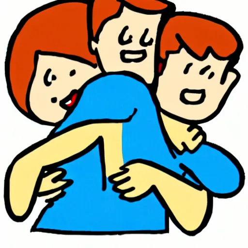 Prompt: cartoon of two man hugging each other