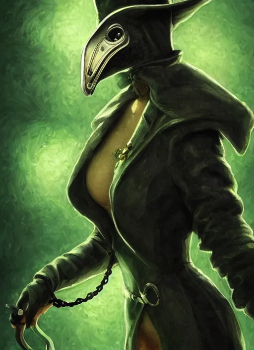 Prompt: a highly detailed illustration of plague doctor mask wearing woman, wearing latex revealing outfit, surrounded by green mist background, intricate, elegant, highly detailed, centered, digital painting, artstation, concept art, smooth, sharp focus, league of legends concept art, WLOP