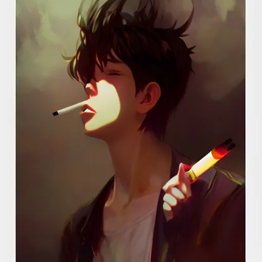 Prompt: smoking a cigarette by krenz cushart stu dts yoshiku wlop, dramatic lighting, chromatic aberration, trending on ArtStation Pixiv