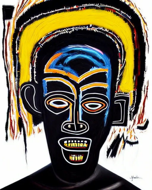 Image similar to A extremely ultra highly detailed majestic hi-res beautiful immaculate head and shoulders award winning painting stunning masterpiece of the face of a ultra highly detailed strong black ultra detailed African mask portrait by Jean-Michel Basquiat, 8k, high textures, ultra hyper sharp, insanely detailed and intricate, super detailed, 8k HDR ultra high quality