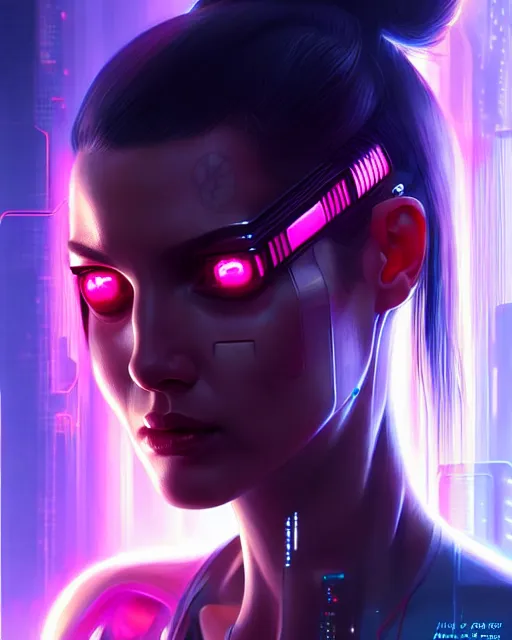 Prompt: portrait of a woman, cyberpunk, face, realistic, cute, fine details, Blade Runner, Cyberpunk 2077, vaporwave, shaded lighting, by artgerm and Villeneuve, artstation, deviantart