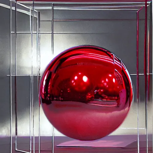 Prompt: chrome spheres on a red cube by gary penca