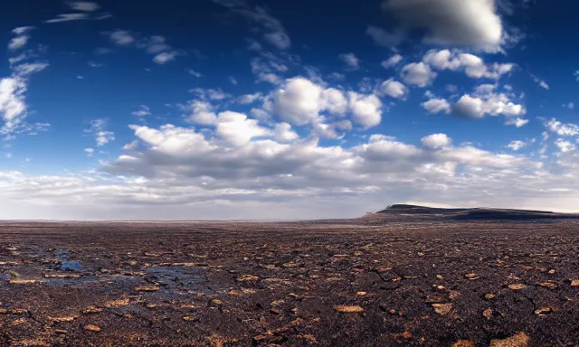 Prompt: beautiful panorama of a perfect cloudless blue sky full of many magnificent big upside-down raindrops above a dried up river, desolate land, dead trees, blue sky, hot and sunny highly-detailed, elegant, dramatic lighting, artstation, 4k, cinematic landscape, masterpiece photograph by Elisabeth Gadd, National Geographic